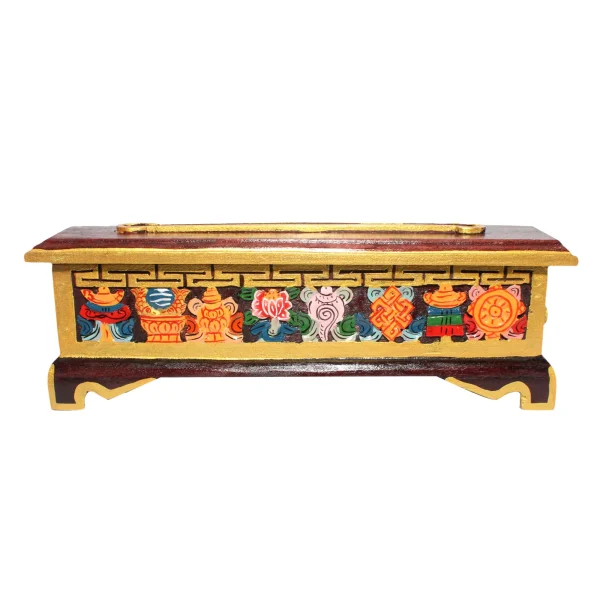 Tibetan Eight Lucky Symbols Wooden Incense Burner Box